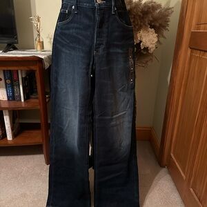 Lucky Brand Dark Blue High Rise Wide-Leg Jeans. Button Fly